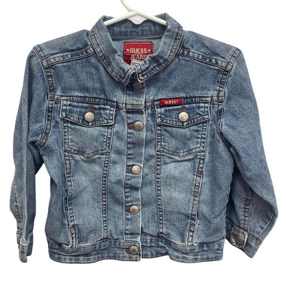Guess Jeans Girls Toddler 2T Long Sleeve Snap Up Denim Blue Jean Jacket - Picture 1 of 4